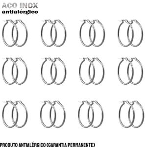 JOIA EM AÇO INOXIDÁVEL - PACOTE COM 12 PARES DE ARGOLAS LISAS MODELO TRADICIONAL - PP - 3 CM