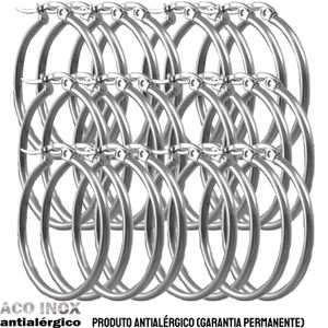JOIA EM AÇO INOXIDÁVEL - PACOTE COM 12 PARES DE ARGOLAS LISAS MODELO TRADICIONAL - EXG - 8 CM