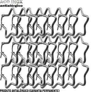 JOIA EM AÇO INOXIDÁVEL - PACOTE COM 12 PARES DE ARGOLAS LISAS MODELO ESTRELA - TAMANHO M - 5 CM