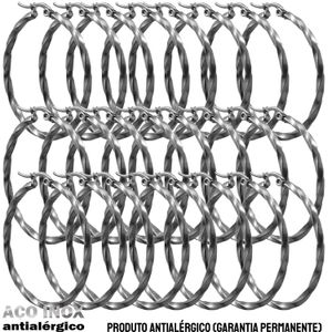 JOIA EM AÇO INOXIDÁVEL - PACOTE COM 12 PARES DE ARGOLAS TRANÇADAS MODELO TRADICIONAL - TAMANHO G - 6 CM