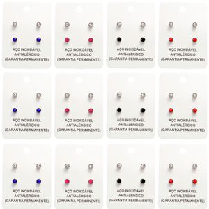 JOIA EM AÇO INOXIDÁVEL - PACOTE COM 12 CARTELAS DE 2 PARES DE BRINCOS PONTO DE LUZ