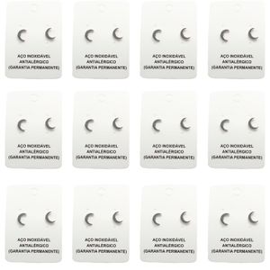 JOIA EM AÇO INOXIDÁVEL - PACOTE COM 12 PARES DE BRINCOS LUA LISA