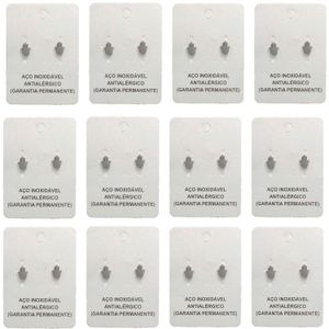 JOIA EM AÇO INOXIDÁVEL - PACOTE COM 12 PARES DE BRINCOS MÃO DE FÁTIMA LISA