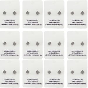 JOIA EM AÇO INOXIDÁVEL - PACOTE COM 12 PARES DE BRINCOS FOLHA DO CANADÁ LISA