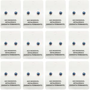 JOIA EM AÇO INOXIDÁVEL - PACOTE COM 12 PARES DE BRINCOS OLHO GREGO