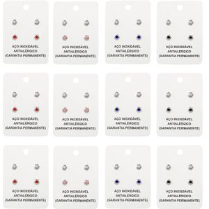 JOIA EM AÇO INOXIDÁVEL - PACOTE COM 12 CARTELAS DE 2 PARES DE BRINCOS FLORZINHA COM STRASS