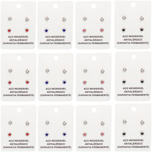 JOIA EM AÇO INOXIDÁVEL - PACOTE COM 12 CARTELAS DE 2 PARES DE BRINCOS ESTRELA COM STRASS