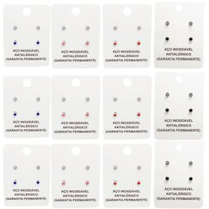 JOIA EM AÇO INOXIDÁVEL - PACOTE COM 12 CARTELAS DE 2 PARES DE BRINCOS PONTO DE LUZ - TAMANHO P