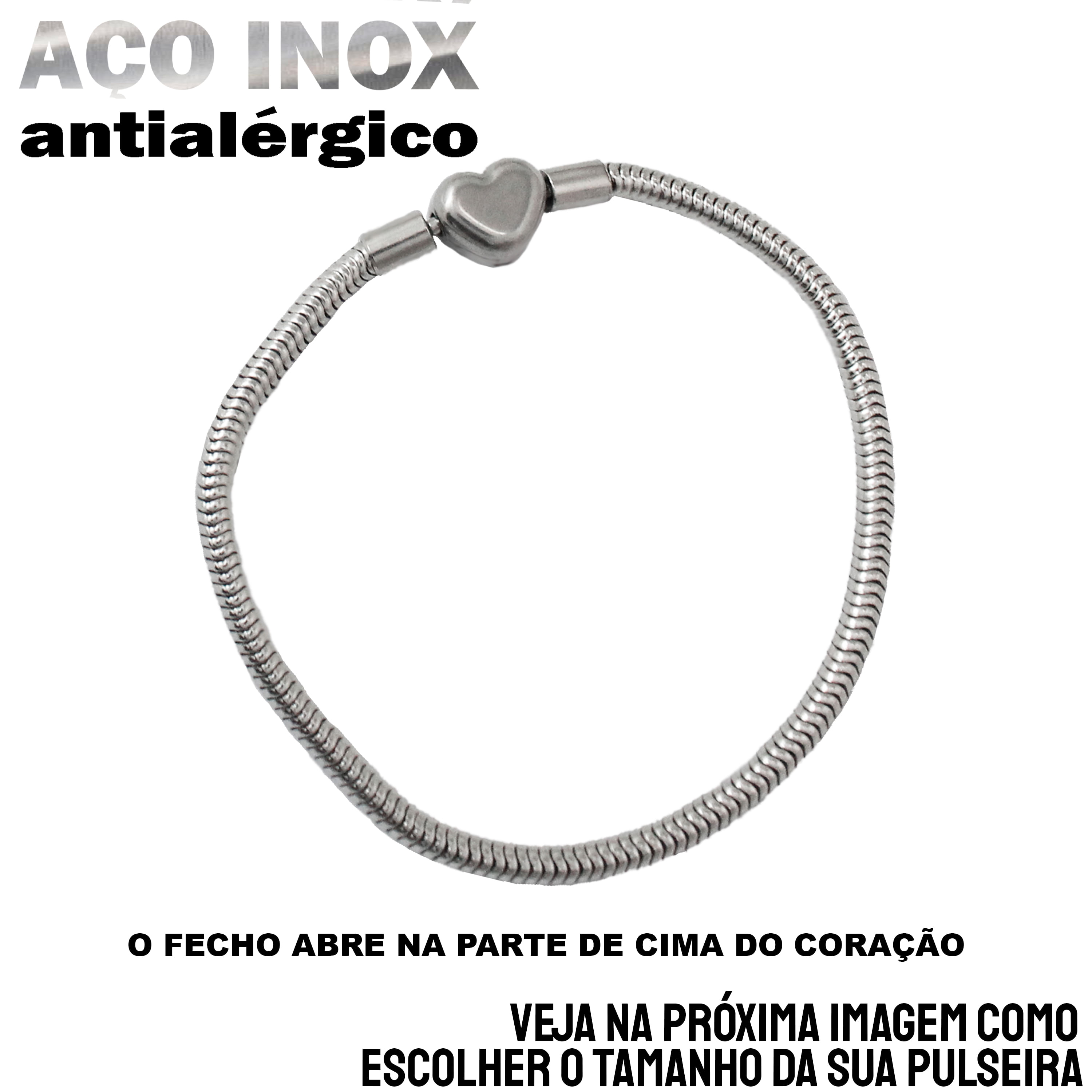 BRACELETE RÍGIDO RÉPLICA PANDORA FECHO CORAÇÃO LOVE YOU EM AÇO