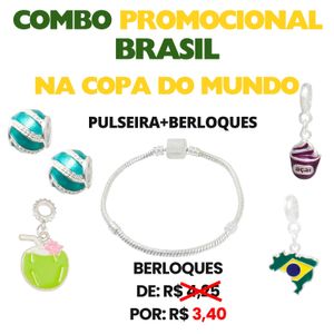 COMBO PROMOCIONAL BRASIL NA COPA DO MUNDO - PULSEIRA + 5 BERLOQUES( O BERLOQUE SAI POR APENAS R$ 3,40)