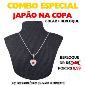 COMBO ESPECIAL COPA - COLAR CORRENTE  + BERLOQUE CORAÇÃO JAPÃO (BERLOQUE SAI POR APENAS R$ 8,99) EM AÇO INOX