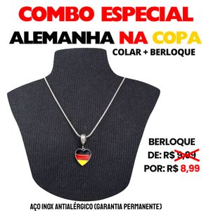 COMBO ESPECIAL COPA - COLAR CORRENTE  + BERLOQUE CORAÇÃO ALEMANHA (BERLOQUE SAI POR APENAS R$ 8,99) EM AÇO INOX