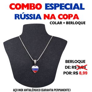 COMBO ESPECIAL COPA - COLAR CORRENTE  + BERLOQUE CORAÇÃO RÚSSIA (BERLOQUE SAI POR APENAS R$ 8,99) EM AÇO INOX